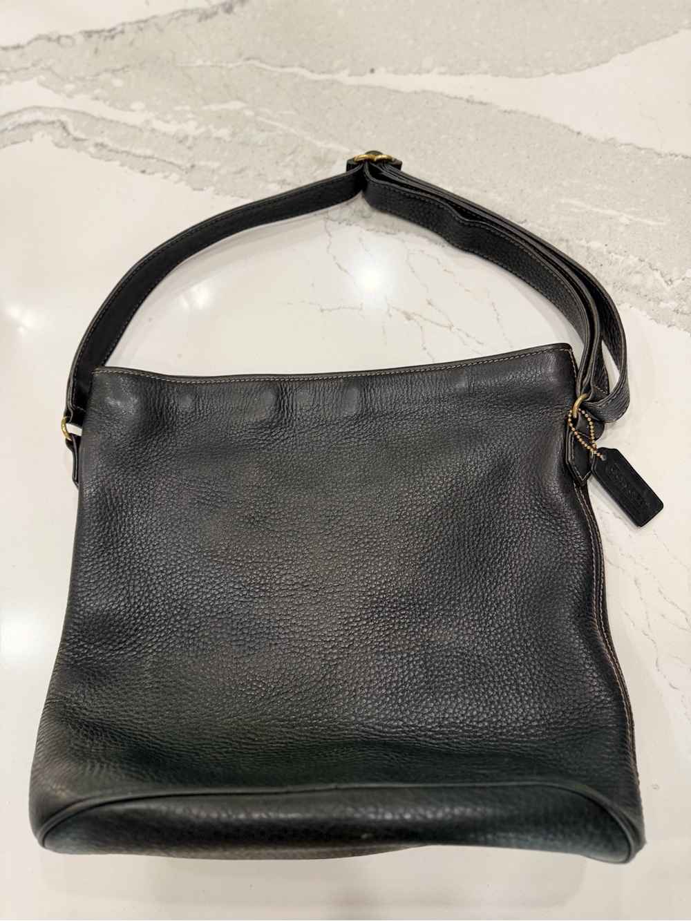 Coach Black Pebbled Leather Messenger Bag with Gold Hardware